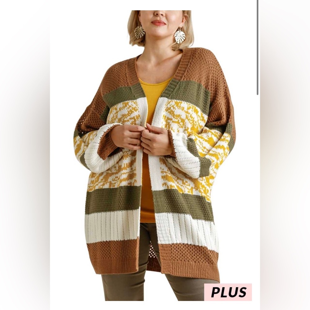 NWT Umgee Cozy Multicolor Knit Cardigan size large oversize  🍃🍂🌻🍁 BG 09